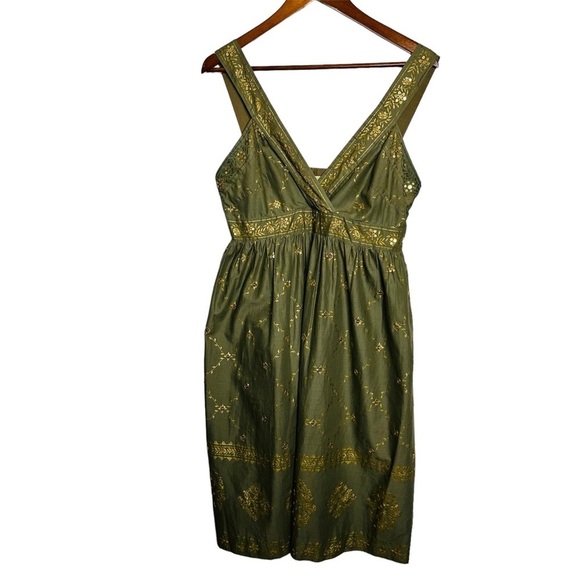 Michael Kors Dresses & Skirts - MICHAEL Michael Kors Olive Green Gold Imprint Border with Sequins Dress Size 8